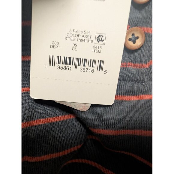 Carters Just One You Baby Boys 3pc Striped Top & Bottom Set w/ Hat Gray Newborn - Picture 3 of 3